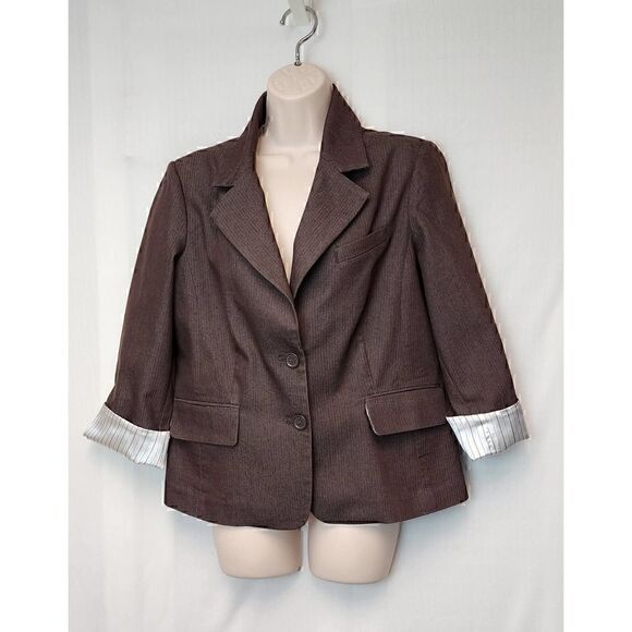 Larry Levine Stretch Single Breasted Brown Blazer Size Large - Picture 7 of 8